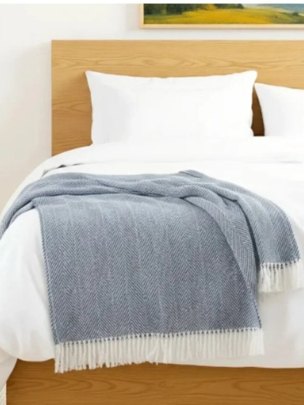 SFERRA NEW Celine Navy Herringbone Throw with Fringe 51